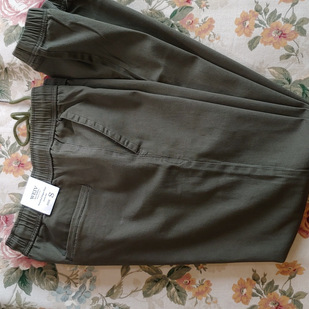WEIV Women's Cotton Jogger Elastic Waist Pants in Olive Green size Small New NWT